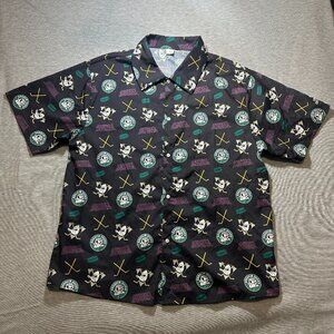 Anaheim Mighty Ducks SHIRT Mens XL Black Button Up Hawaiian Style short sleeve